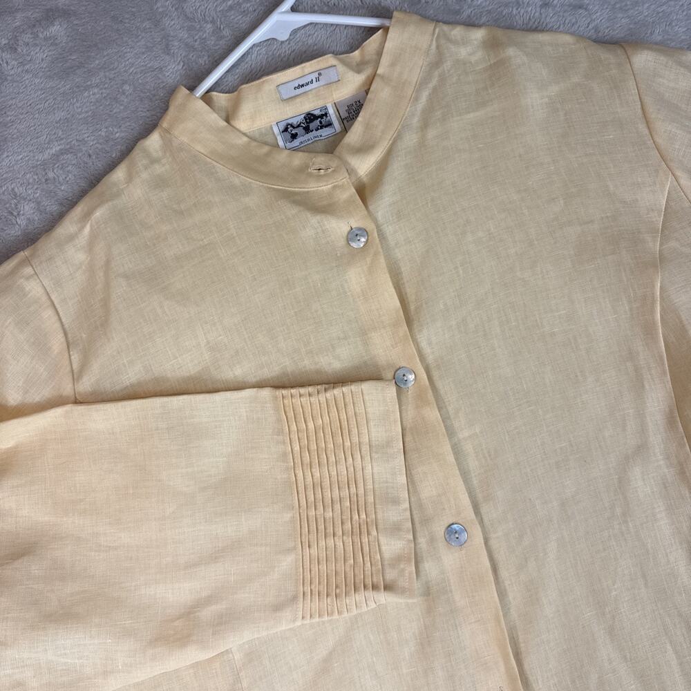 Edward 100% Irish Linen Shirt Womens 2X Yellow Button Slit Side Career Lknu